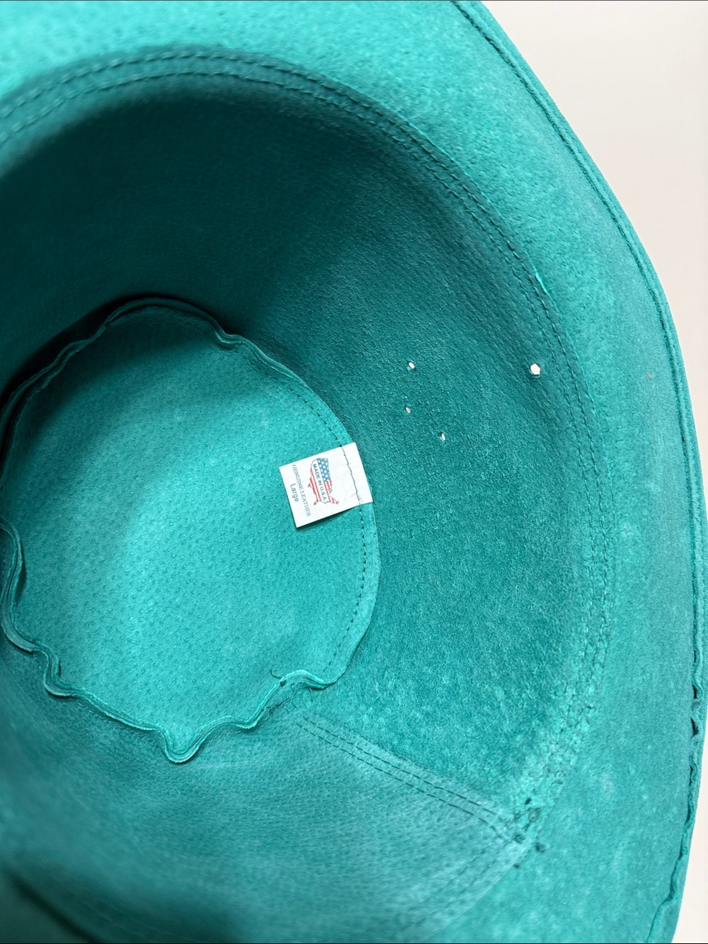 Vintage Made in USA Leather Teal Hat Size Large - Picture 8 of 8